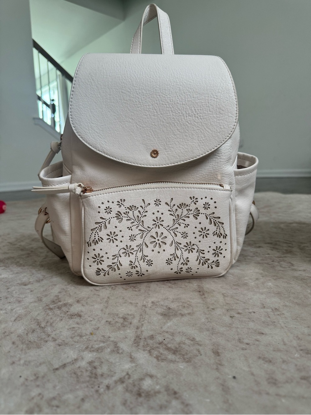 LC Lauren Conrad Cream Floral Laser-Cut Backpack